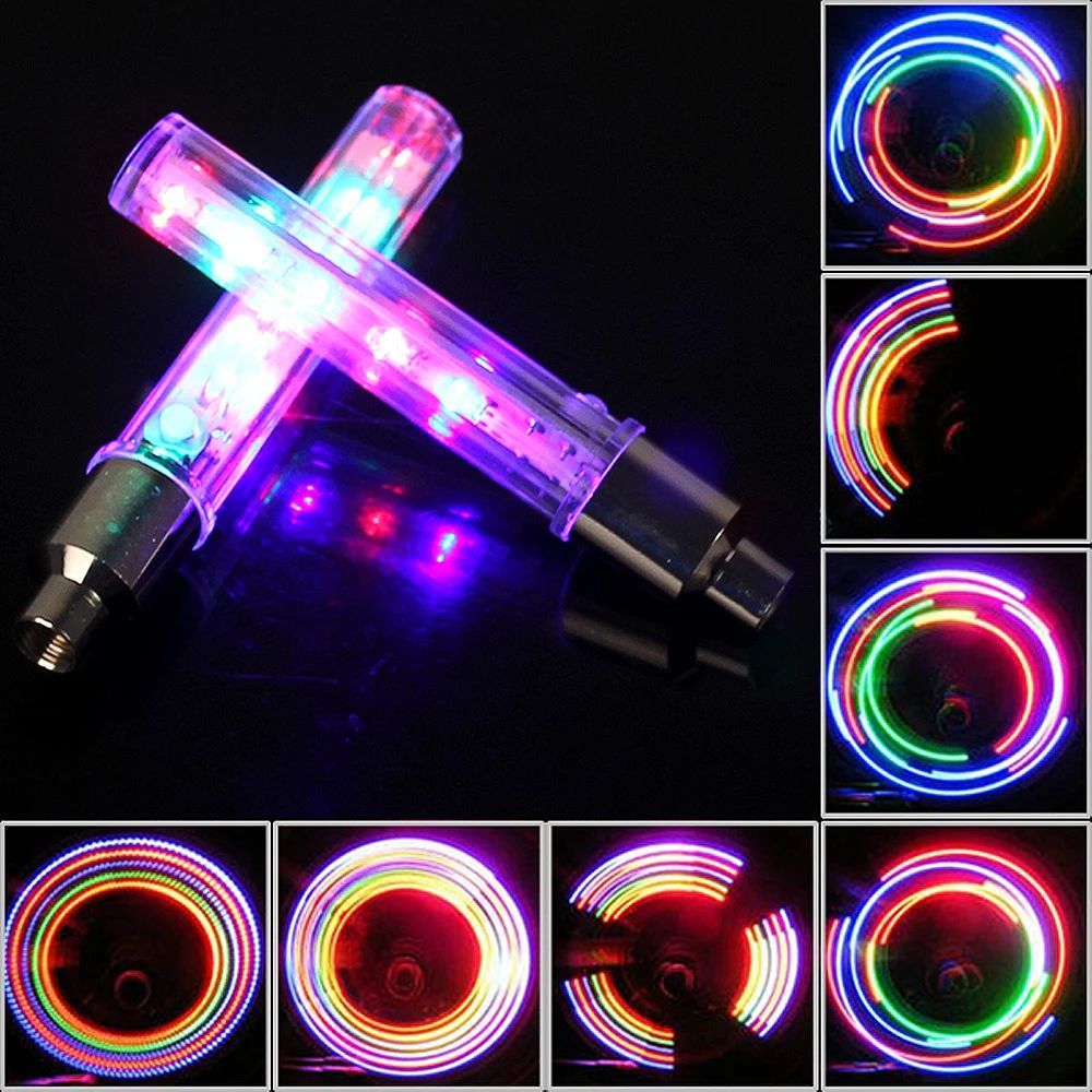 Bike Wheel Lights Car Tire Valve Stems Caps Bicycle Motorcycle Waterproof Tyre Spoke Gleam Light Cool Reflector Accessories For Men Women Kids