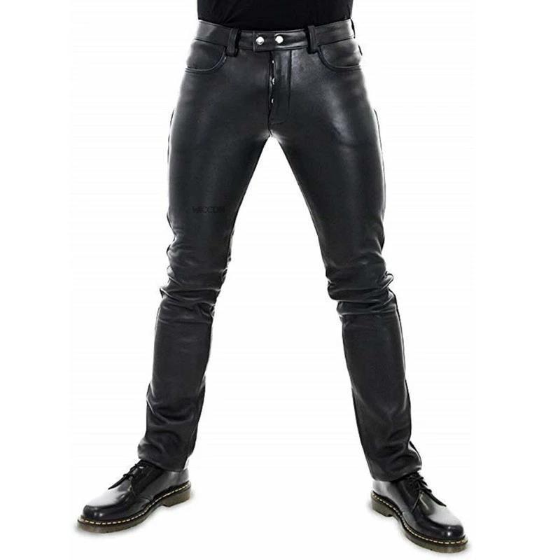 2022wish Amazon European And American Solid Color PU Elastic Leisure Men Leather Pants Buy Center