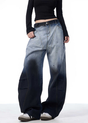 Gradient Tie-dye Machete Jeans Women's Wide-leg Trousers