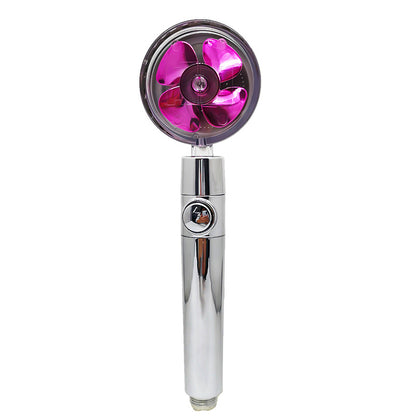 Shower Head Water Saving Flow 360 Degrees Rotating With Small Fan ABS Rain High Pressure Spray Nozzle Bathroom Accessories Purple