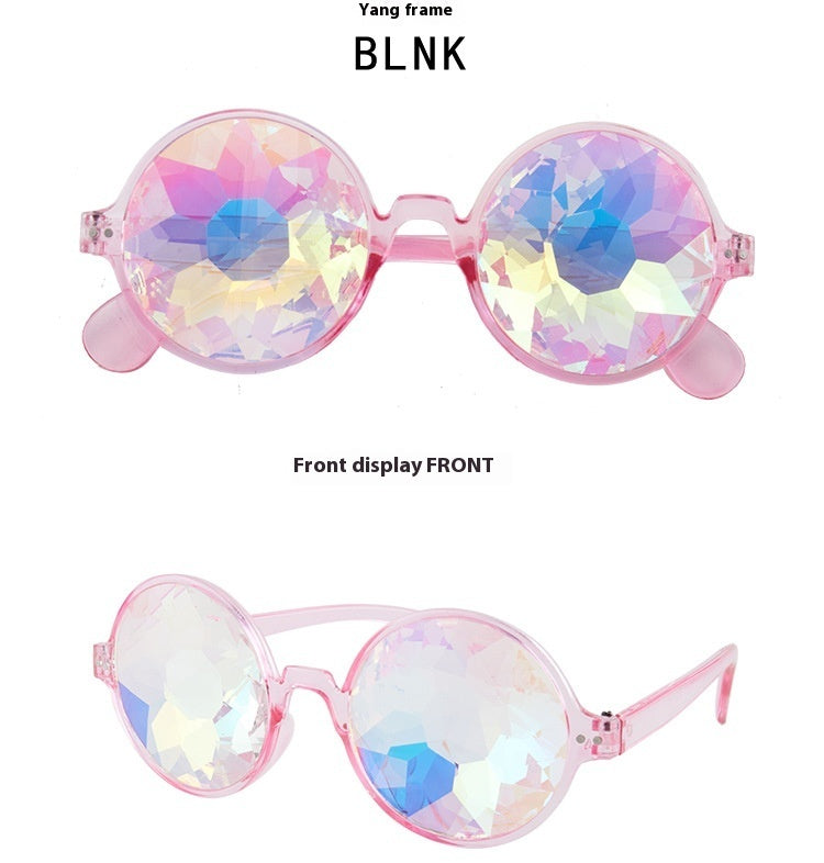 Shop Now at Buy Center-Kaleidoscope Concert Sunglasses Glass Faceted Mosaic Glasses Pink Frame