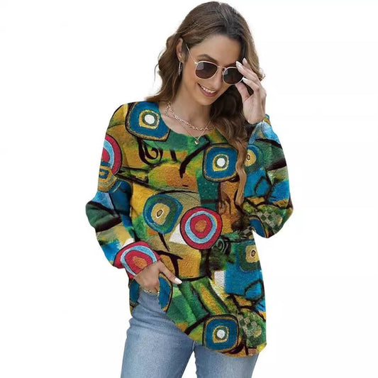 Graffiti Plus Size Women's Clothing Pullover Casual Top Flower color