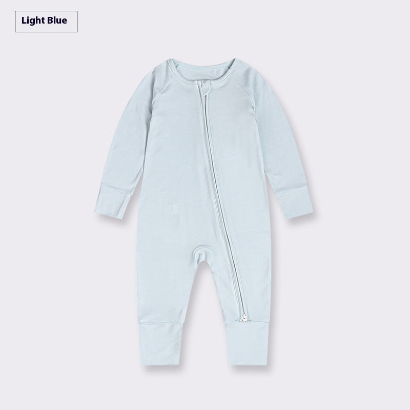 Hot New Items at Buy Center: Bamboo Fiber Baby Jumpsuit Baby Zipper Pajamas Light Blue