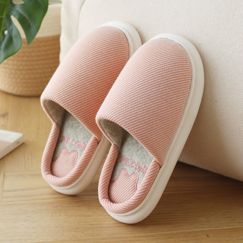 Buy Center Deal-Autumn New Linen Women's Four Seasons Home Indoor Platform Slippers Pink