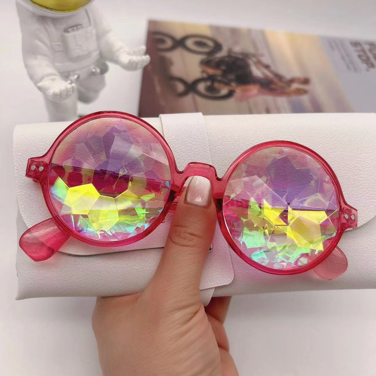 Shop Now at Buy Center-Kaleidoscope Concert Sunglasses Glass Faceted Mosaic Glasses Rose Red Frame