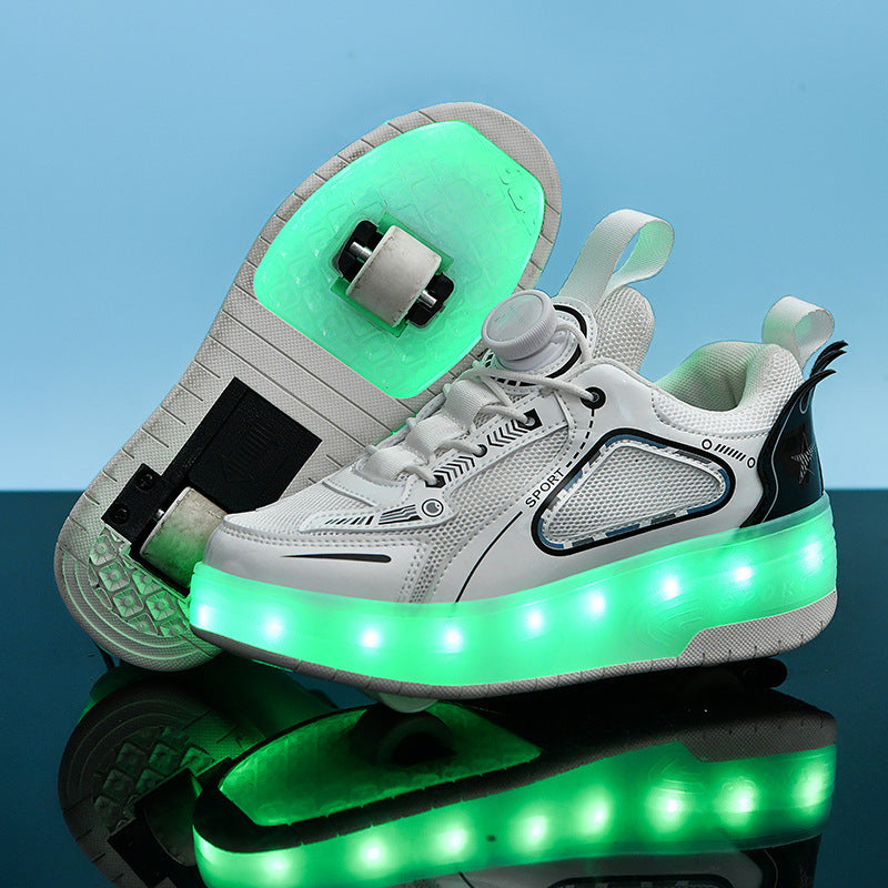 Fresh Arrivals at Buy Center: Double Wheel Heelys Children's Luminous Charging Roller Skating Deformation Skate Shoes 6293 White