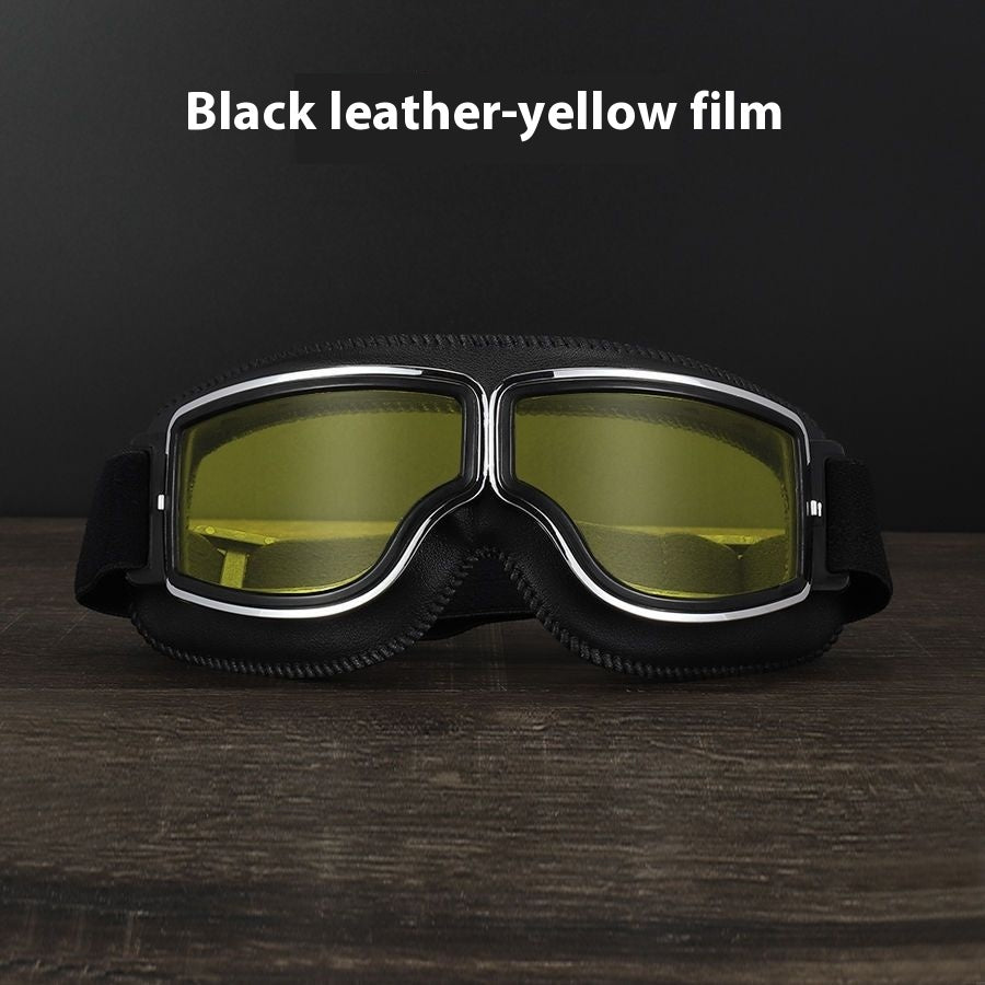 Hot New Items at Buy Center: Men's Retro Outdoor Goggles Black Leather Frame Yellow