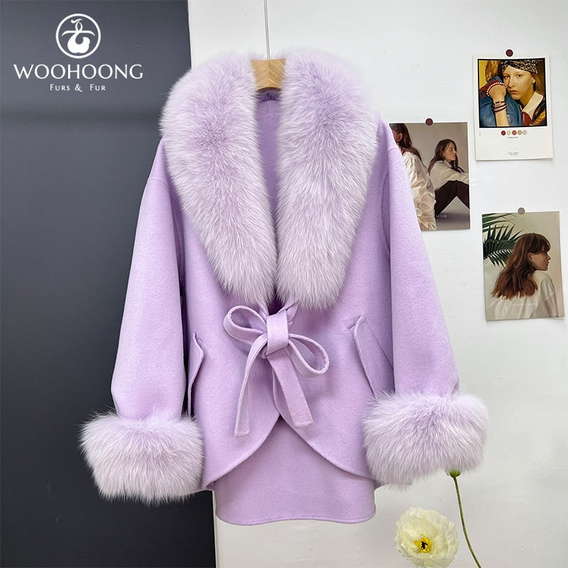 Wool Double-sided Woolen Coat Women's Mid-length Cape Shawl Fox Fur Appearance Buy Center