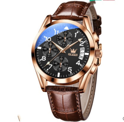 OLEVS Luxury Mens Watches Waterproof Luminous Quartz Brown skin rose shell black su