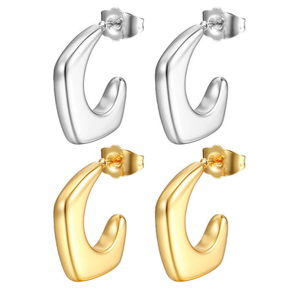 European And American Retro Irregular Glossy Stainless Steel Earrings 18K Buy Center