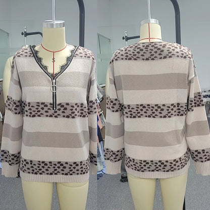 Autumn And Winter Stitching Striped Sweater Top Buy Center