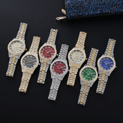 Just Arrived at Buy Center: Full Diamond Surface Roman Scale Steel Watch