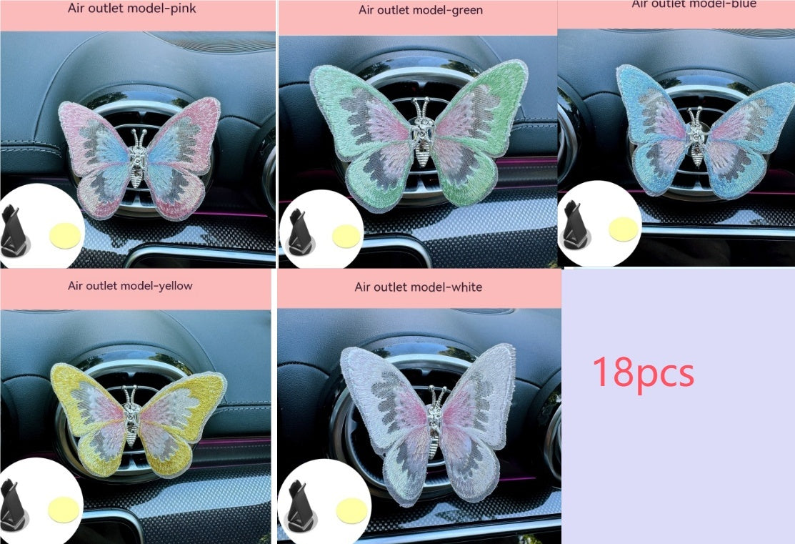 Just Arrived at Buy Center: Moving Embroidery Butterfly Center Console Air Outlet Decoration Healing Series Car Accessories Set clip 18PCS