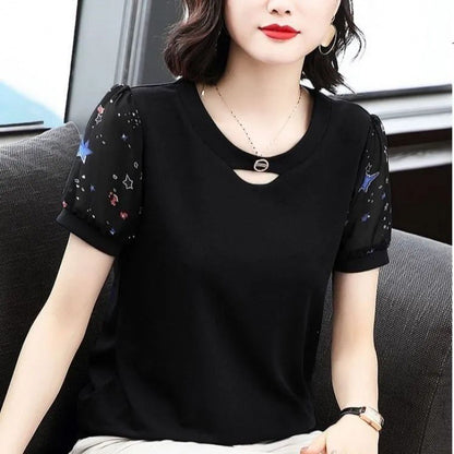 Women's Short-sleeved Chiffon Shirt Summer Korean Style Loose Black