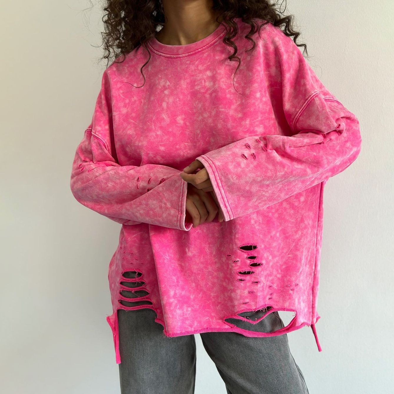 Women's Ripped Crew Neck Sweater Coat Buy Center