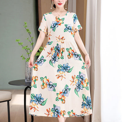 Buy Center Hot Pick-Casual Extra Large Size Cotton Silk Mother Loose Dress Women Apricot