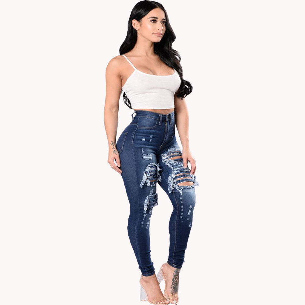 Buy Center Handpicked- Women's Ripped Denim Washed Denim Pants