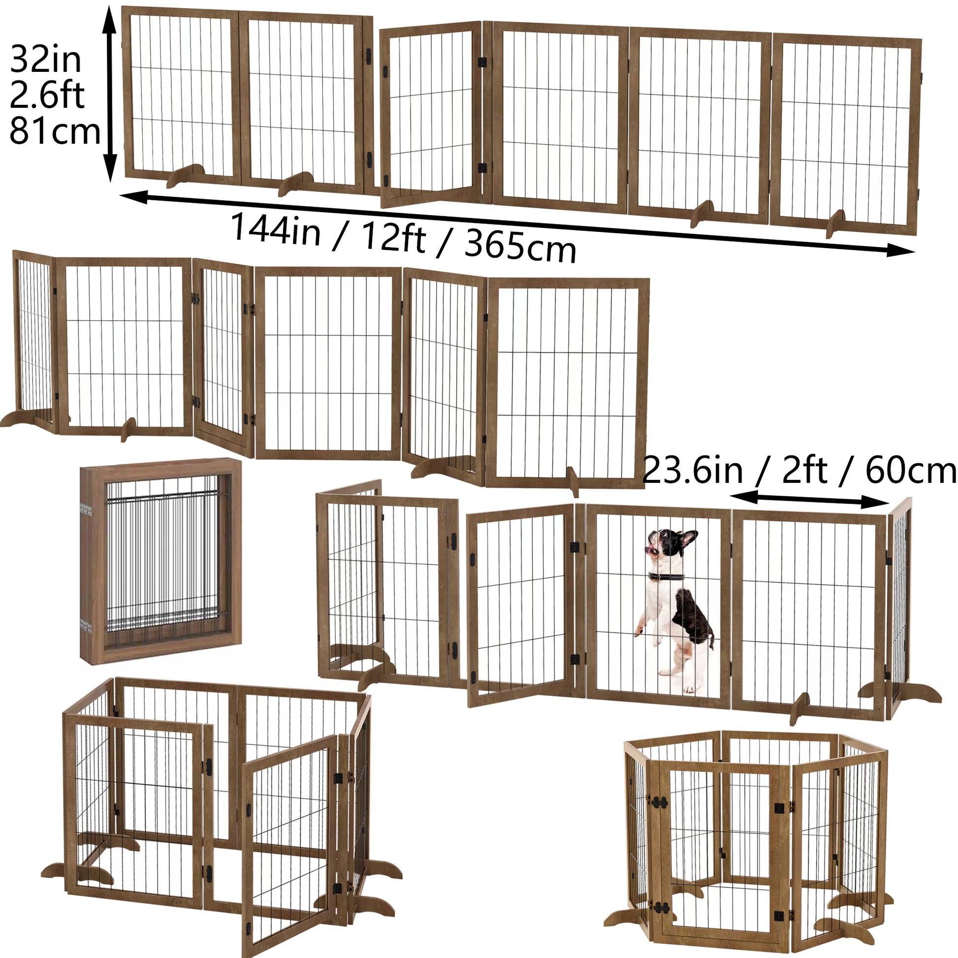 Dog Gate With Door Walk Through 144inch Extra Wide 32inch Tall 6 Panels Foldable Wire Pet Gate Barrier For House Doorway Stairs Pet Puppy Safety Fence Support Feet Included Solid Hard Wood Buy Center