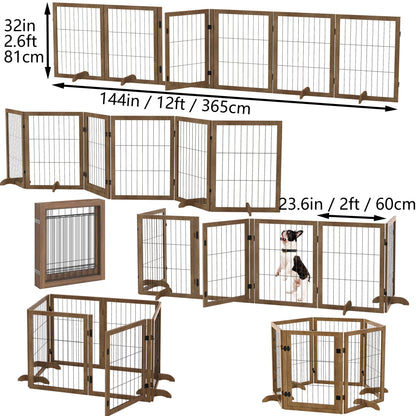 Dog Gate With Door Walk Through 144inch Extra Wide 32inch Tall 6 Panels Foldable Wire Pet Gate Barrier For House Doorway Stairs Pet Puppy Safety Fence Support Feet Included Solid Hard Wood Buy Center