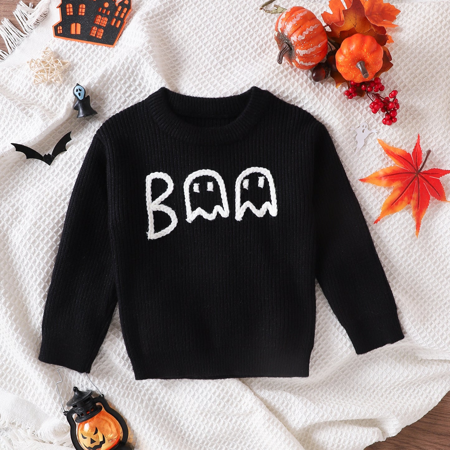 Hot New Items at Buy Center: Boy's Cartoon Ghost Embroidered Long-sleeved Sweater