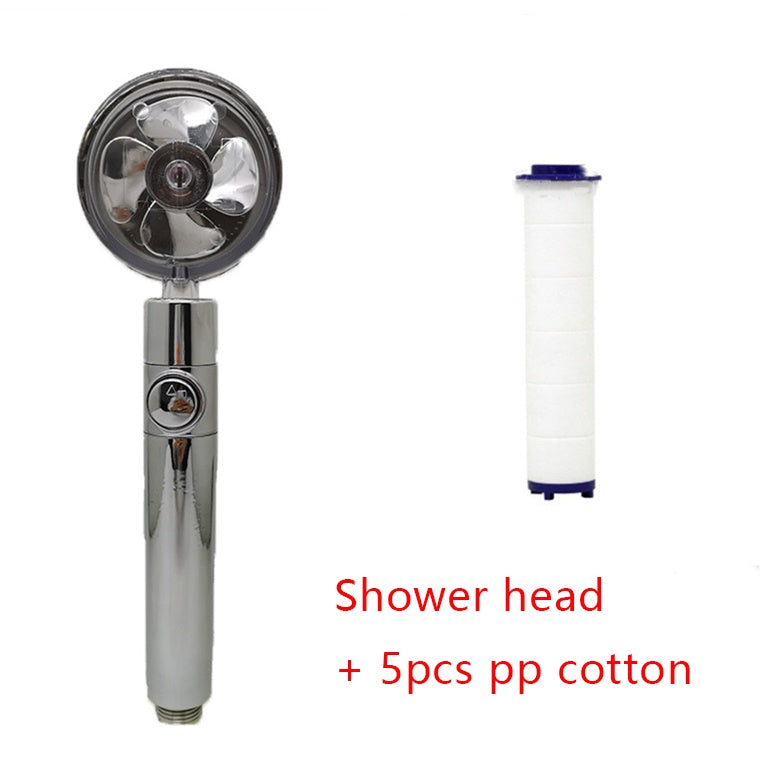 Shower Head Water Saving Flow 360 Degrees Rotating With Small Fan ABS Rain High Pressure Spray Nozzle Bathroom Accessories Silver set