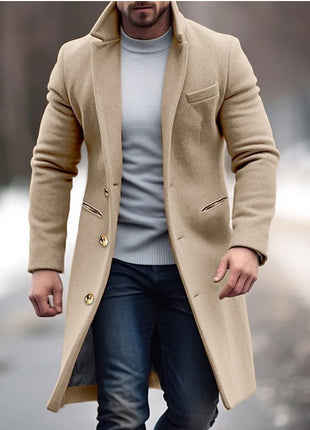 Woolen Coat Men's Mid-length Trench Coat Multi-color