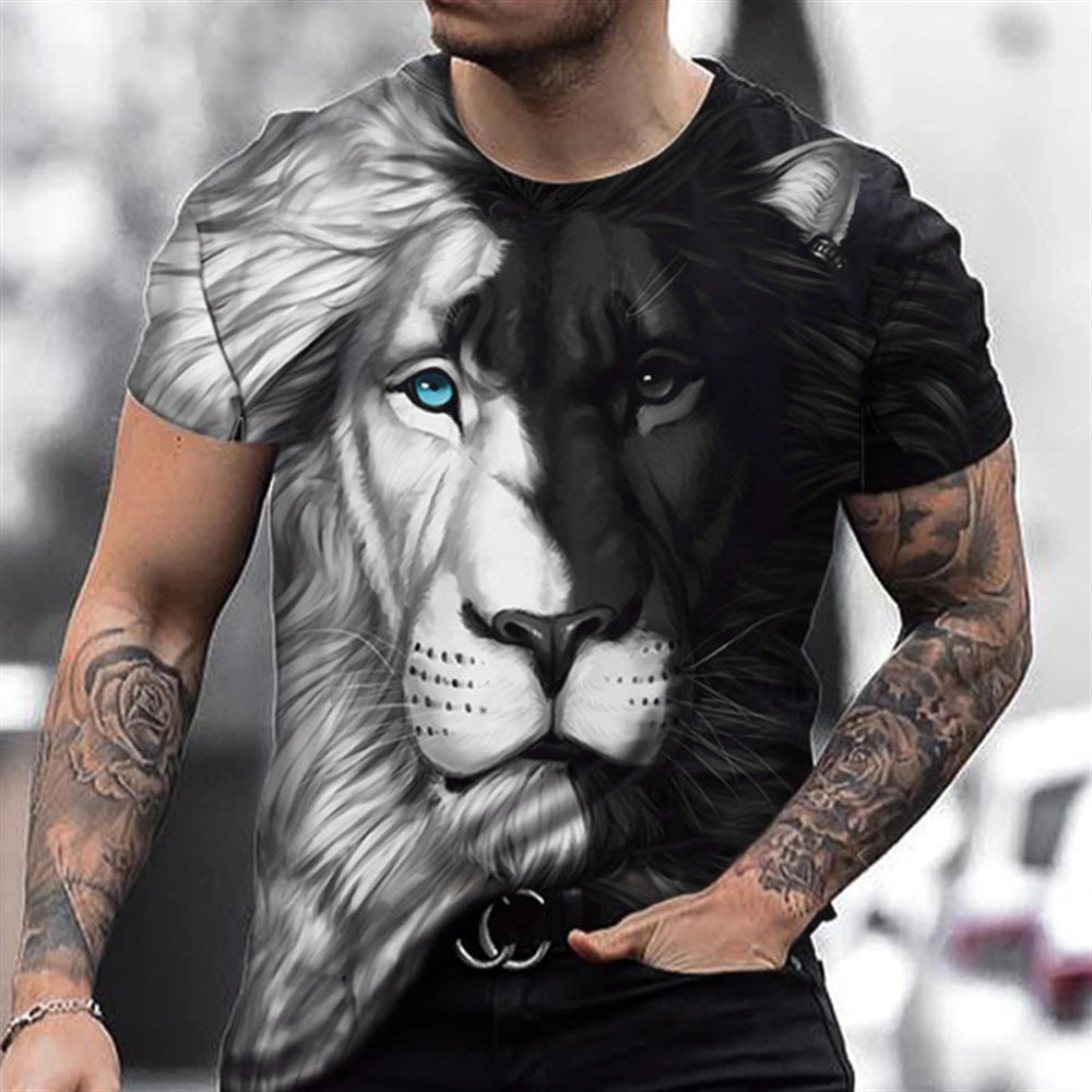 Camiseta de verano para hombre con estampado 3D de animales y bestias, león