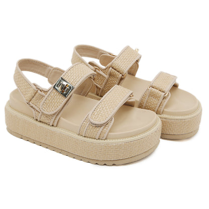 Hot New Items at Buy Center: Women's Summer Open Toed Woven Hollowed Flat Sandals Apricot