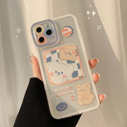 Just Arrived at Buy Center: Creative Cartoon Printed Silicone Phone Case Window Blue Plaid Bear