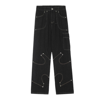 Newly Released at Buy Center: Irregular Stitching Denim Trousers For Men Black