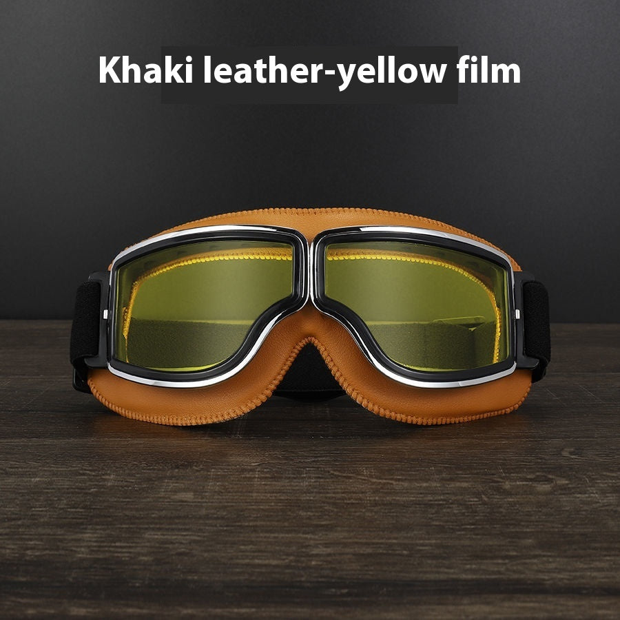 Hot New Items at Buy Center: Men's Retro Outdoor Goggles Khaki Leather Frame Yellow