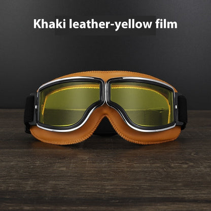 Hot New Items at Buy Center: Men's Retro Outdoor Goggles Khaki Leather Frame Yellow