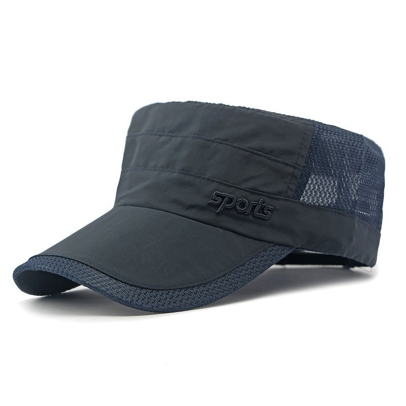 Just Arrived at Buy Center: Peaked Cap Summer Mesh Breathable Swimming Sunshade Flat Top Military Cap Navy Blue Adjustable