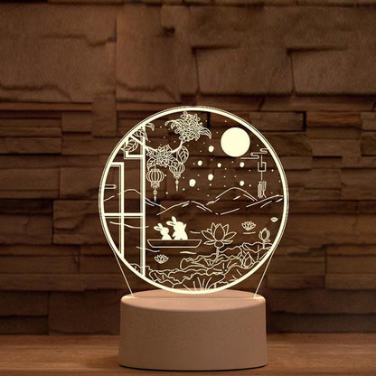 New Mid-Autumn Small Night Lamp Bedside Table Decoration 3D Acrylic Table Lamp Jade Hare Hope Moon