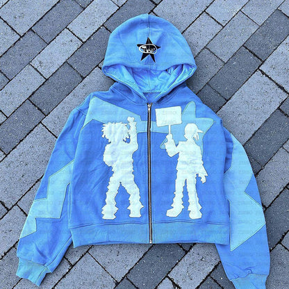 Y2g Personality Hip Hop Style Hooded Cardigan Blue