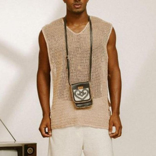 Hot New Items at Buy Center: Men's Loose Knitted Sports Vest Beige