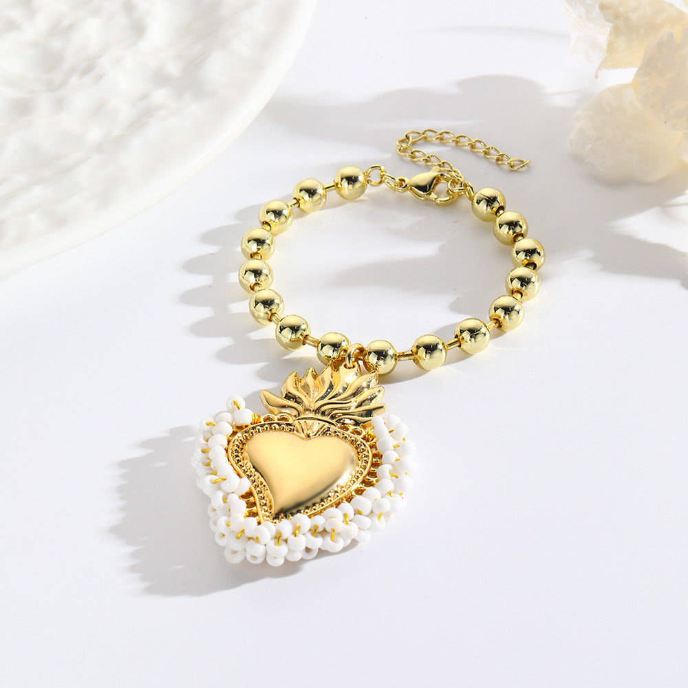 Retro Small Rice-shaped Beads Hand-woven Heart Bracelet Buy Center