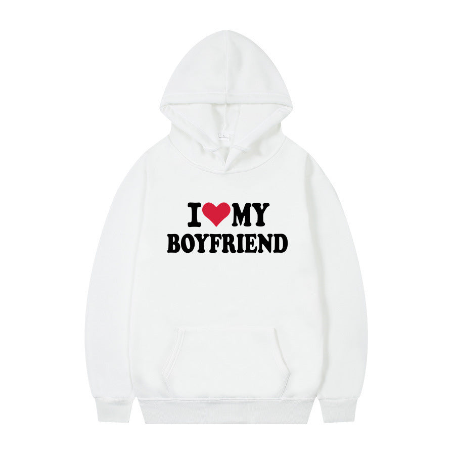 New at Buy Center: I Love My Boyfriend Print Hoodie Sweatshirt Pullover White 1