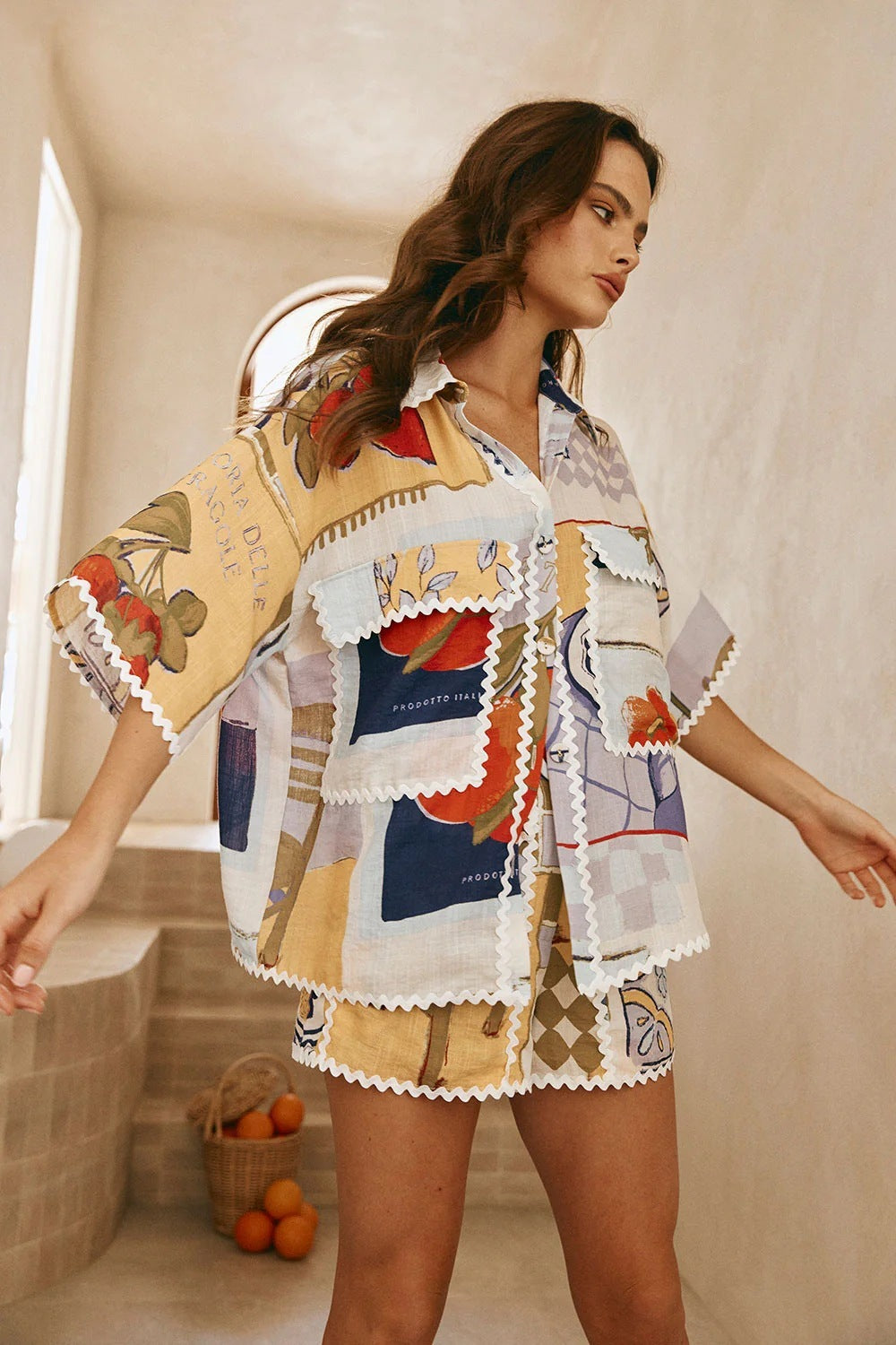 Fresh on the Scene at Buy Center: Lady Temperament Fashion Printed Shirt Top Loose Casual Shorts Suit Printing Suit