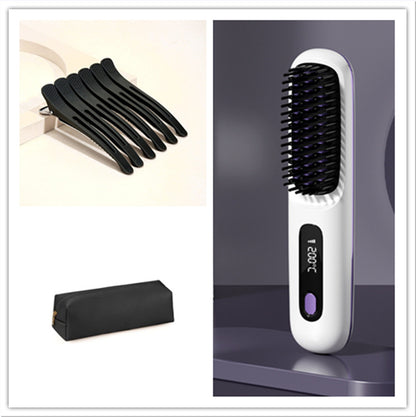 Peigne à cheveux lisse 2 en 1, lisseur sans fil, brosse à cheveux, chauffage rapide, boucleur chaud portable, chargement USB