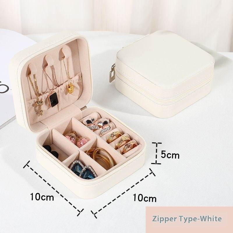 Fresh Arrivals at Buy Center: Large Capacity Flannel Jewelry Box Ring Necklace Finishing Box White Zipper Box