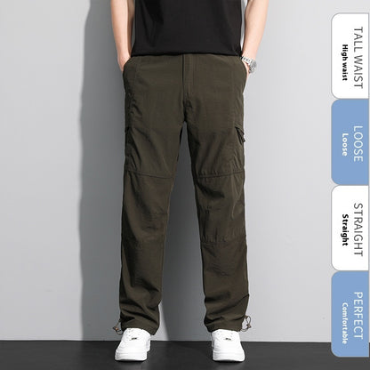 Now Available at Buy Center: Thin Overalls Men's Casual Loose Ultrathin Khaki Straight Army Green