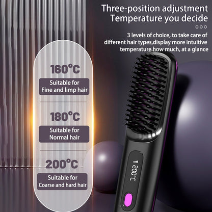 Peigne à cheveux lisse 2 en 1, lisseur sans fil, brosse à cheveux, chauffage rapide, boucleur chaud portable, chargement USB