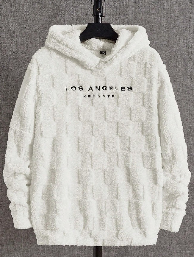 New Hooded Loose Sweater Lamb Wool Pullover Coat White