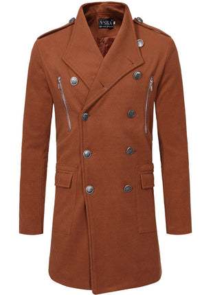 Trench-coat mi-long en laine à double boutonnage et à gros revers pour homme