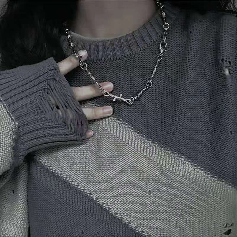 Buy Center Top Rated-Small Niche Design, Thorny And Prickly Hip-hop, Unique Personality, Unique Fashion, OL Minimalist Collarbone Chain Silver