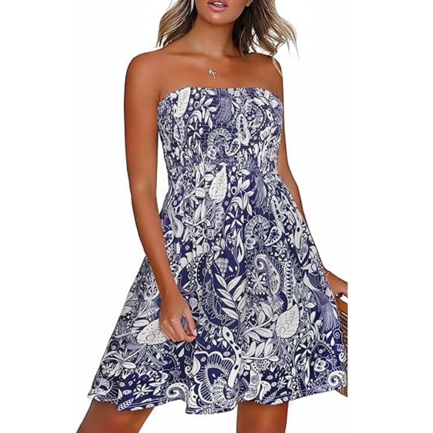 Buy Center Handpicked- Women's Summer Dress Beach Cover-up Blue And White Porcelain