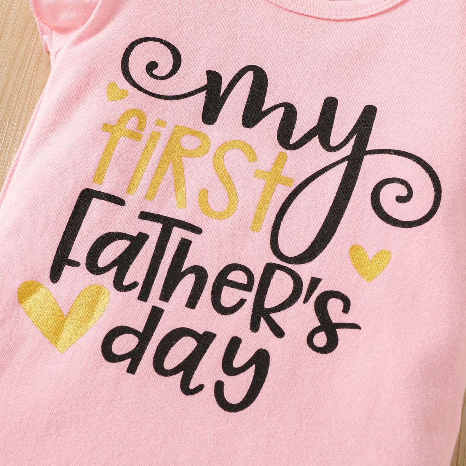 Fresh on the Scene at Buy Center: Letter Printed Round Neck Girls' Romper Father's Day Three-piece Suit