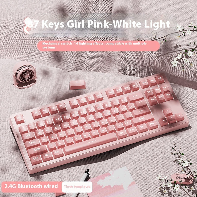 Office Game Wireless Bluetooth Three-model Mechanical Keyboard 87 Female Pink