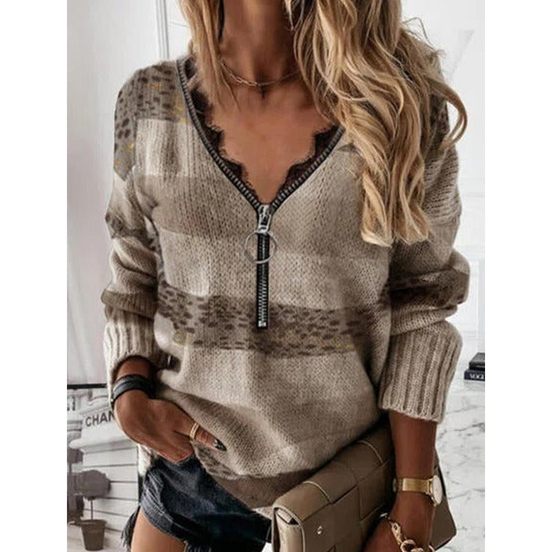 Autumn And Winter Stitching Striped Sweater Top Buy Center